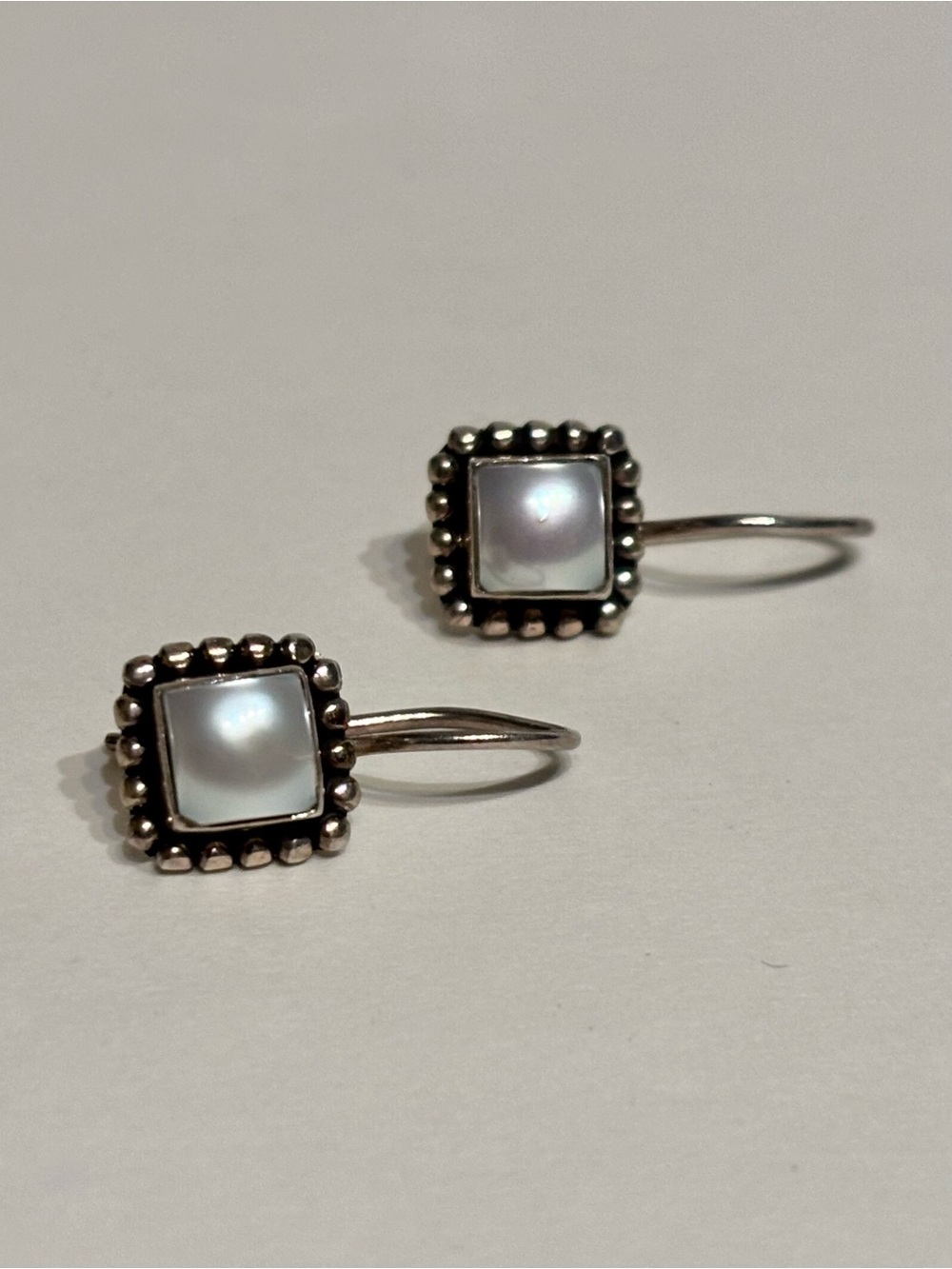 Silpada Sterling Silver Freshwater Pearl Button Frame Square Drop Earrings